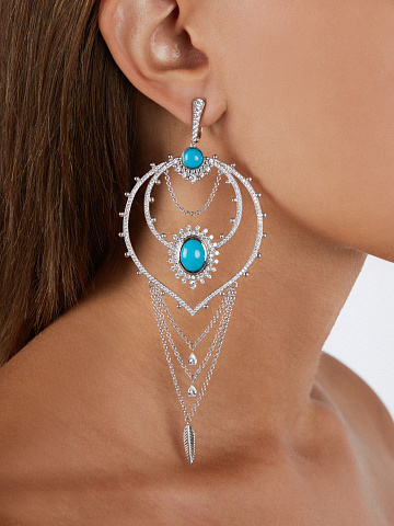 Silver, Turquoise & Cubic Zirkonia Earrings, 2