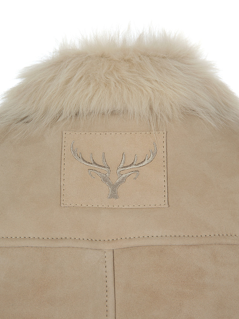 Beige Embroidered Shearling Vest, 4