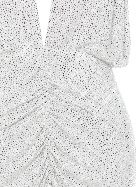 White Open Back Rhinestones Mini Dress, 4