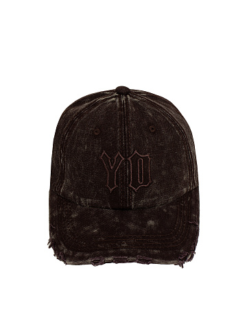 Brown Suede Trim YD Washed Denim Cap, 2