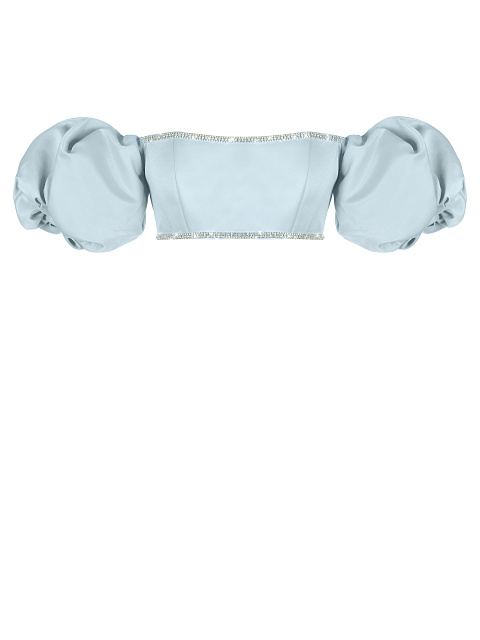 Light Blue Rhinestones Trimmed Satin Top, 1