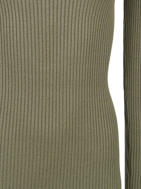 Khaki Green Rib Knit Turtleneck Mini Dress, 3 Khaki Green Rib Knit Turtleneck Mini Dress, 3