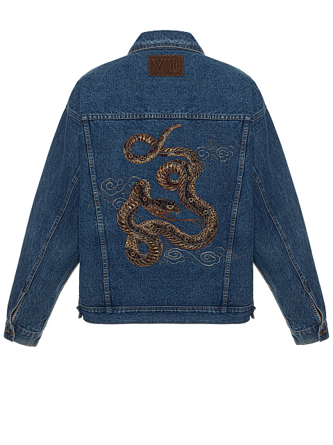 ​​Blue Denim Jacket With Snake Embroidery, 2