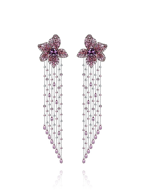 Spinel, Briolette Spinel, Grey Round Diamond & Palladium Earrings, 1 Spinel, Briolette Spinel, Grey Round Diamond & Palladium Earrings, 1