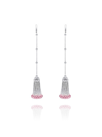Short tassel earrings in white gold with rose quartzes, 1