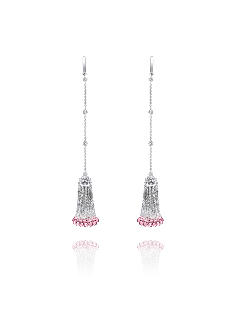 Short tassel earrings in white gold with rose quartzes, 1