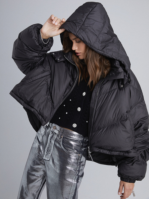Black Cropped Puffer Jacket, 2