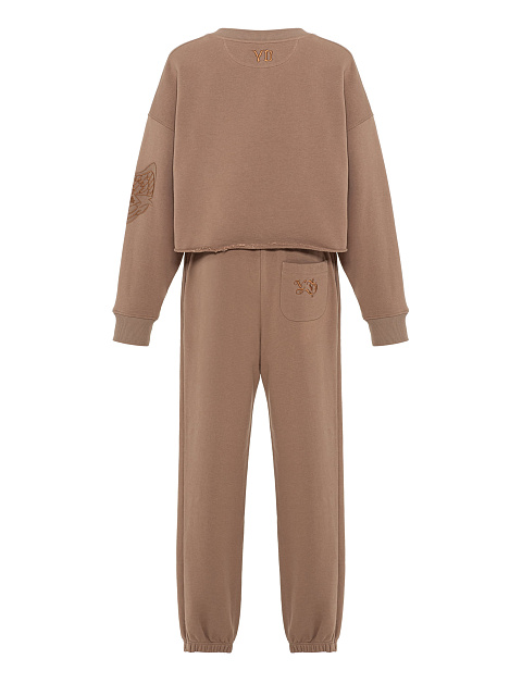 Beige knit tracksuit with Peace embroidery, 2