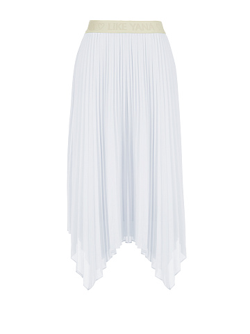 White Pleated Asymmetric Midi Skirt, 1