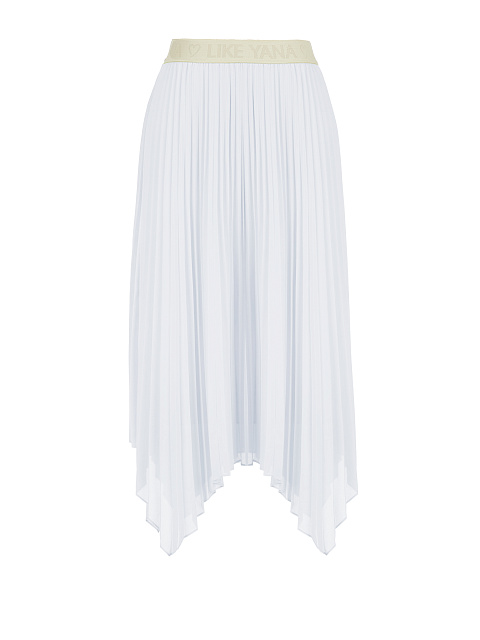White Pleated Asymmetric Midi Skirt, 1