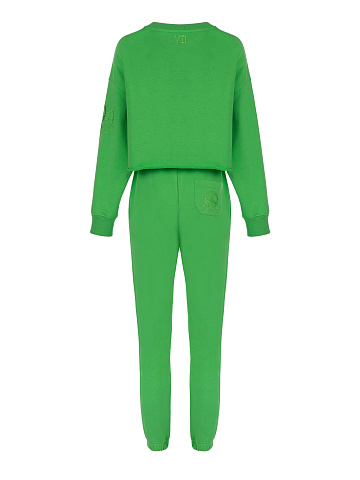 Green Jersey Set With Cropped Sweatshirt, 2