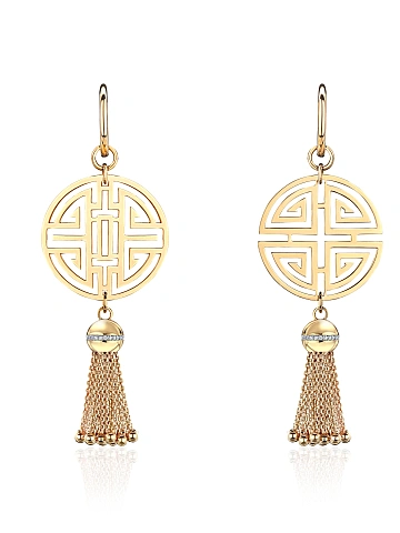 Yellow gold tassel earrings with round-cut diamonds, 1