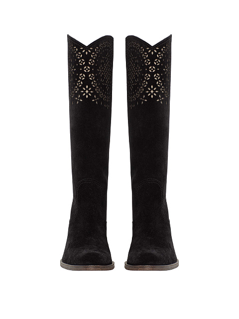 Black suede cowboy boots with perforation, 2