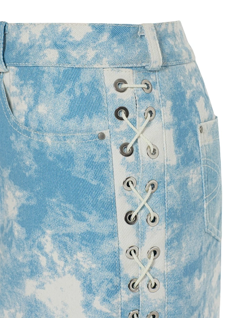 Light Blue Tie-Dye Denim Mini Skirt, 5