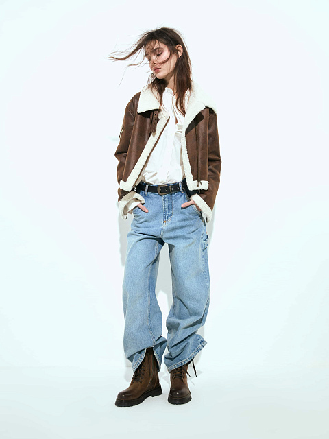 Light Blue "Yana" Wide Leg Cotton Jeans, 2