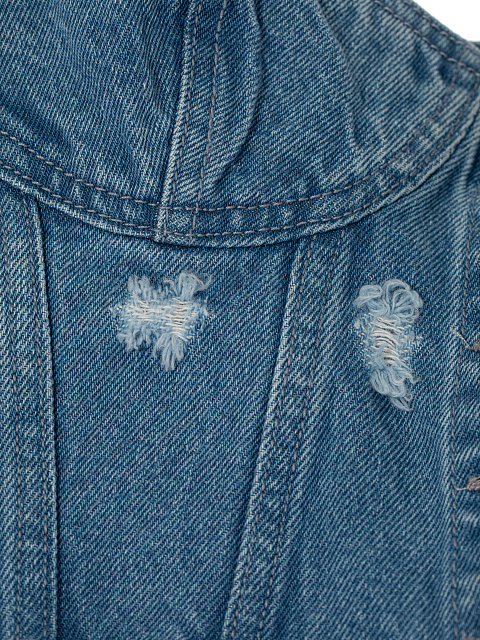 Blue Distressed Washed Denim Top, 3