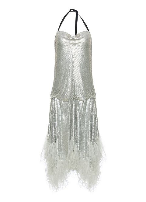 Feathers Trimmed Metallic Mesh Dress, 1