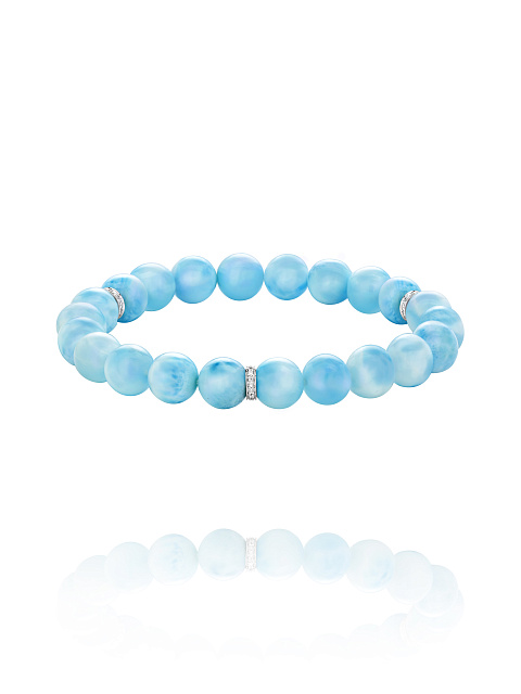 Bead Larimar & Round Topaz & White Gold Bracelet , 1