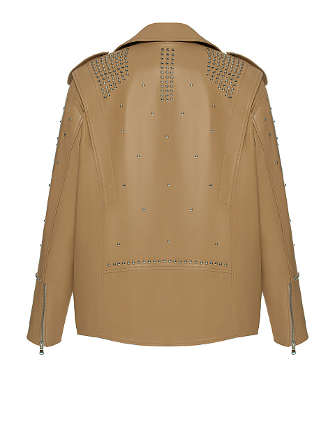 Oversized Beige Studded Biker Jacket, 2