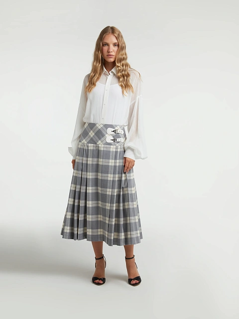 Grey & White Checked Pleated Midi Skirt, 2 Grey & White Checked Pleated Midi Skirt, 2