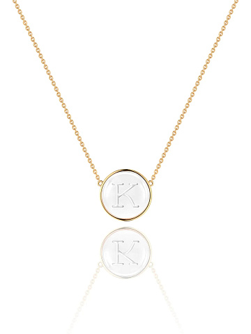 Yellow gold necklace with a K letter pendant and rock crystal, 1