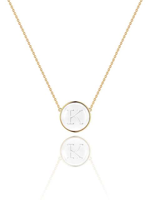 Yellow gold necklace with a K letter pendant and rock crystal, 1