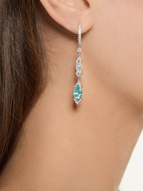 Long white gold earrings with Paraiba tourmalines and diamonds, 4 Long white gold earrings with Paraiba tourmalines and diamonds, 4