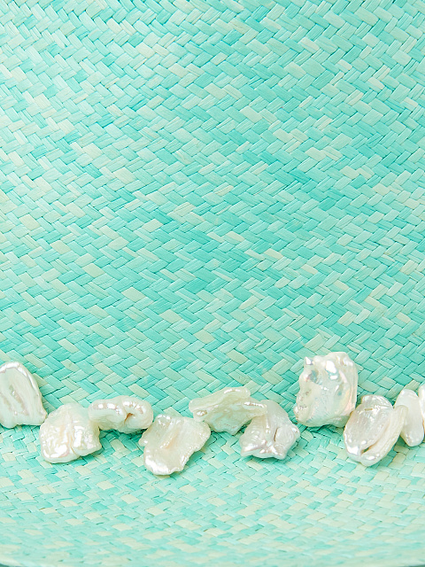 Mint Natural Straw Hat With Pearls, 4