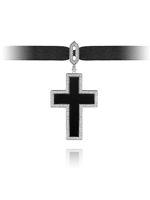White Gold, Agate & Diamonds Cross Pendant, 1