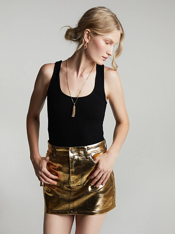 Golden Plated Denim Mini Skirt, 2