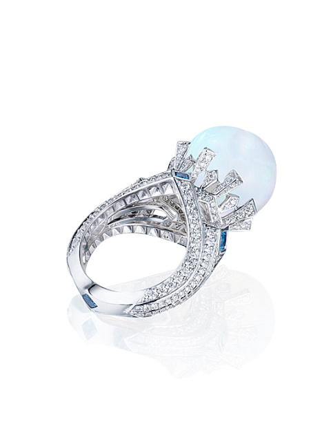 White Opal & Round Diamond & White Gold Ring, 3