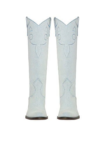 Light Blue Denim Cowboy Boots, 2