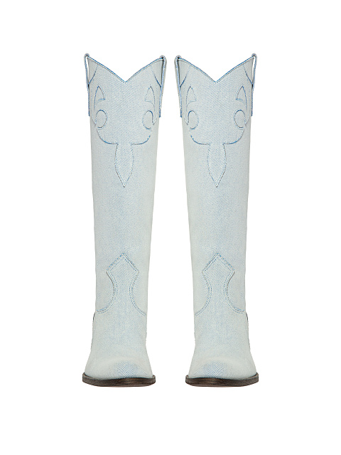 Light Blue Denim Cowboy Boots, 2 Light Blue Denim Cowboy Boots, 2