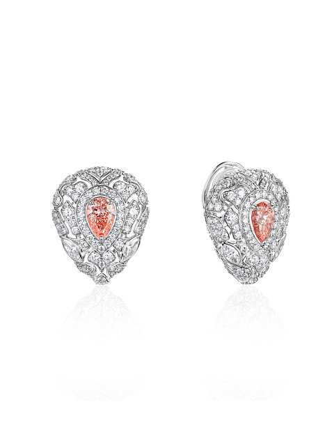 Tassel earrings in white gold with a pink diamond, 3