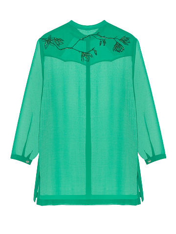 Bright Green Chiffon Blouse With Embroidery, 2