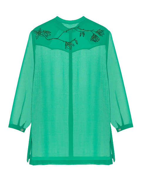 Bright Green Chiffon Blouse With Embroidery, 2
