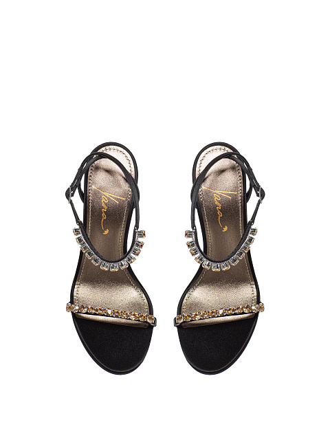 Black Leather Sandals With Rhinestones, 4