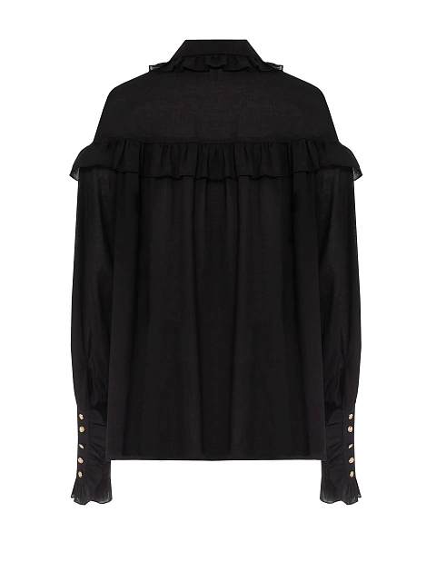 Black Ruffle Cotton Blouse, 2 Black Ruffle Cotton Blouse, 2