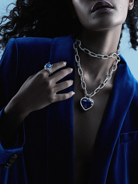 Heart Tanzanite & Princess Cut Sapphire & White Gold Ring, 4