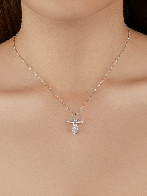 Necklace with a pacifier-shaped pendant in white gold and round diamonds, 2