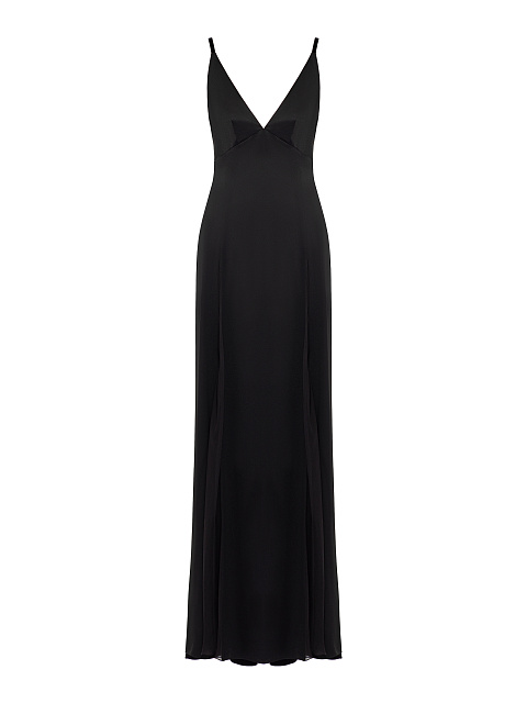 Black Silk Maxi Dress With Chiffon & Lace Cape, 4