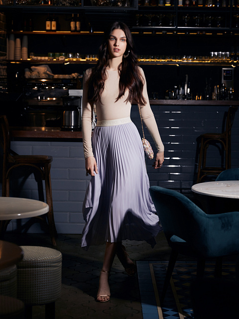 Lilac Pleated Asymmetric Midi Skirt, 5