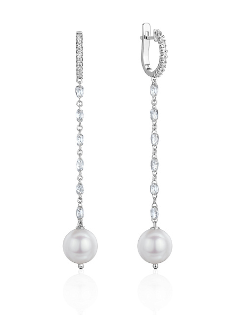 White gold earrings with Akoya pearls and briolette-cut diamonds, 1