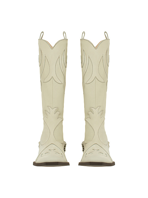 White Leather Embroidered Cowboy Boots, 2 White Leather Embroidered Cowboy Boots, 2