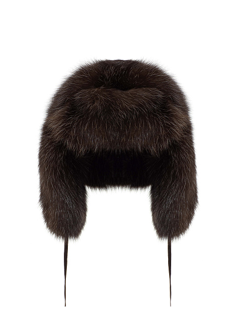 Dark brown sable fur earflap hat, 1