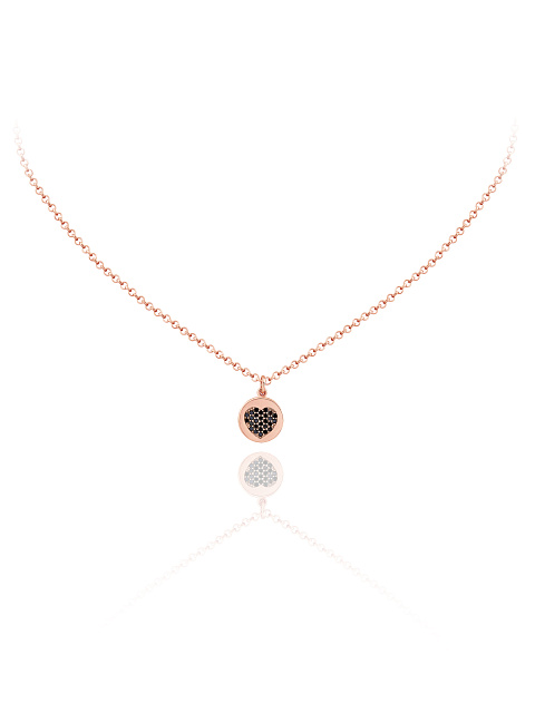 Rose Silver & Black Cubic Zirkonia Necklace, 1 Rose Silver & Black Cubic Zirkonia Necklace, 1