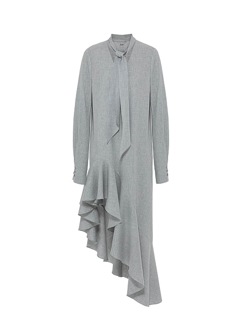 Gray Suiting Dress With Asymmetrical Hem And Tie, 1 Gray Suiting Dress With Asymmetrical Hem And Tie, 1