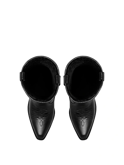 Black Shearling High Cowboy Boots, 4