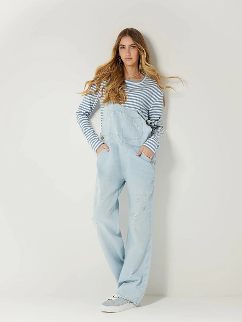 Light Blue Distressed Denim Jumpsuit, 2 Light Blue Distressed Denim Jumpsuit, 2