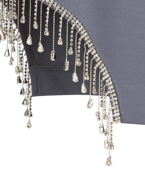 Grey Rhinestone Fringed Mini Dress, 3